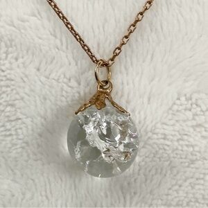 Vintage Crackle Glass Orb Pendant 12K Gold Filled 18” Chain